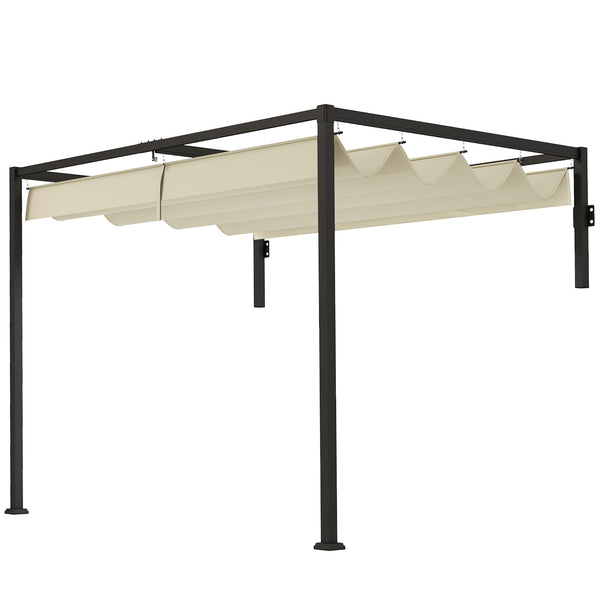 2 x 3(m) Lean To Pergola with Retractable Roof, Wall Mounted Garden Gazebo Outdoor Sun Shade Shelter for Patio, Khaki