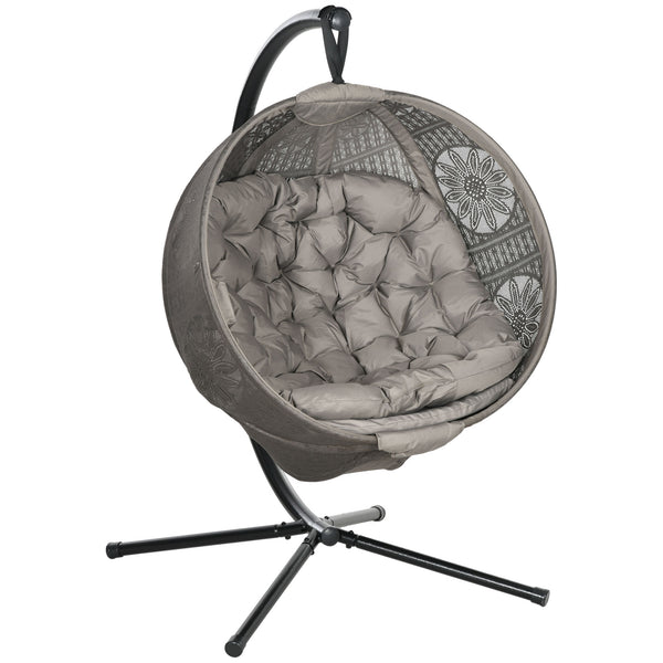 Outdoor Hanging Chair, Swing Chair with Metal Stand, Thick Padded Cushion, Foldable Basket and Side Pocket, for Indoor and Outdoor, Sand