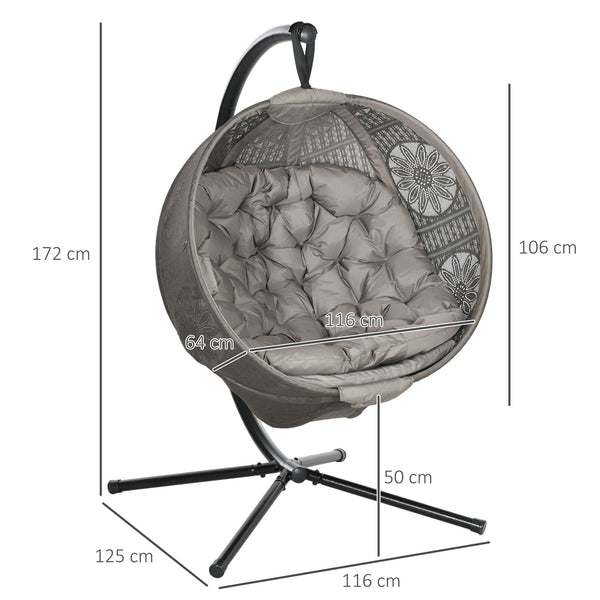 Outdoor Hanging Chair, Swing Chair with Metal Stand, Thick Padded Cushion, Foldable Basket and Side Pocket, for Indoor and Outdoor, Sand