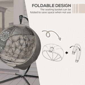 Outdoor Hanging Chair, Swing Chair with Metal Stand, Thick Padded Cushion, Foldable Basket and Side Pocket, for Indoor and Outdoor, Sand