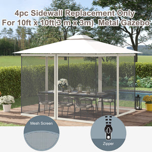 Replacement Mosquito Netting for Gazebo 10' x 10' Black Screen Walls for Canopy with Zippers for Parties and Outdoor Activities, White