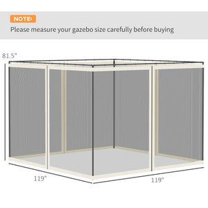 Replacement Mosquito Netting for Gazebo 10' x 10' Black Screen Walls for Canopy with Zippers for Parties and Outdoor Activities, White
