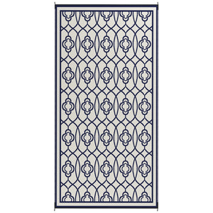 Outsunny Reversible Outdoor Rug, 9' x 18' Waterproof Plastic Straw Floor Mat, Portable RV Camping Carpet, Large Floor Mat for Backyard, Deck, Picnic, Beach, Blue & White Lantern