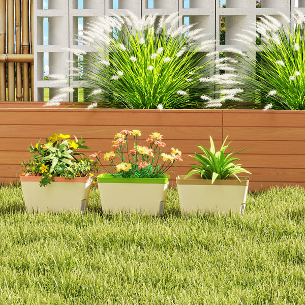 3 Pack Self Watering Planter Box, 10.5 Inch Outdoor Flower Pots with Water Level Indicator, Plastic Planter Pots for Herbs, Vegetables, Flowers, Succulents Plants