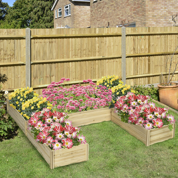 DIY 5-box Wooden Raised Garden Bed Kit with Open Bottom, Outdoor Elevated Planter Box for Outdoor Plants, Vegetables, Flowers, Herbs, Natural Wood