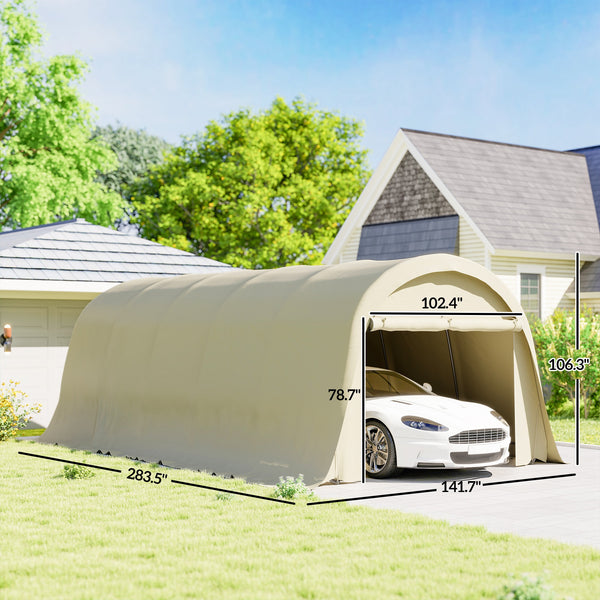 12' x 23.6' Heavy Duty Carport, Portable Garage Car Canopy Tent with UPF50+ Sun Protection, Galvanized Frame, Large Roll-Up Door for Cars, Trucks, Boats, Motorcycle, Bike, Beige