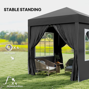 6.6'x6.6' Pop Up Canopy Tent with Sidewalls, Instant Sun Shelter Camping Gazebo with Carry Bag, for Outdoor, Garden, Patio, Black