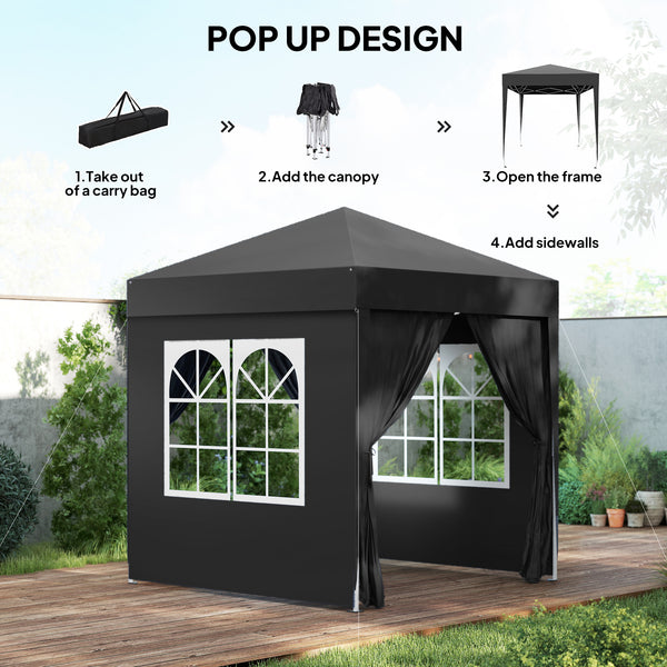 6.6'x6.6' Pop Up Canopy Tent with Sidewalls, Instant Sun Shelter Camping Gazebo with Carry Bag, for Outdoor, Garden, Patio, Black