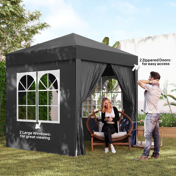6.6'x6.6' Pop Up Canopy Tent with Sidewalls, Instant Sun Shelter Camping Gazebo with Carry Bag, for Outdoor, Garden, Patio, Black