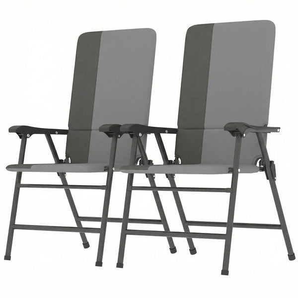 Folding Patio Chairs Set of 2, Padded High Back Folding Lawn Chairs with Armrests, 600D Oxford Fabric, Portable Outdoor Camping Chair Set for Deck, Garden, Backyard, Light Gray