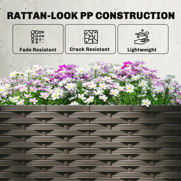 3PCS Plastic Planter Box with Trellis, Self-Watering Raised Garden Bed with Trellis and Automatic Watering Timer Kit, Outdoor Raised Planter with Drainage Holes, Plugs and Water Reservoir