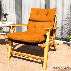 Tufted Adirondack Chair Cushion, Thick Garden Seat Cushion Pad with Backrest, Rocking Chair Cushion with Ties for Outdoor and Indoor Use, Orange