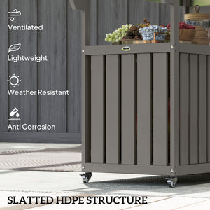 Outdoor Bar Cart with Storage Cabinet, Stainless Steel Top Kitchen Island on Wheels, HDPE Outdoor Bar Table, Movable Patio Beverage Food Prep Table for BBQ Picnic, Dark Gray
