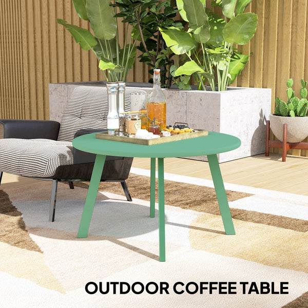 36" Patio Coffee Table, Round Outdoor Side Table with Weather Resistant Metal Frame and Non-Slip Foot Pads for Garden, Balcony, Backyard, Living Room, Green