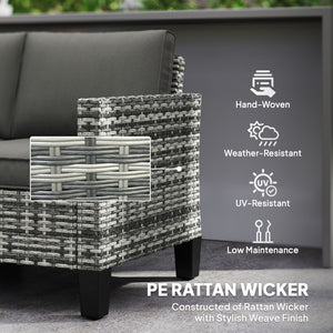 2 Seater Rattan Sofa with Cushions, Wicker Garden Loveseat with Armrests, Outdoor Garden Sofa Couch with Steel Frame for Balcony, Porch, Light Grey