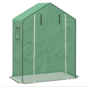 Walk-in Greenhouse Cover Replacement with Roll-up Door and Mesh Windows, Reinforced PE Hot House Cover, COVER ONLY, 140 x 73 x 190cm, Green