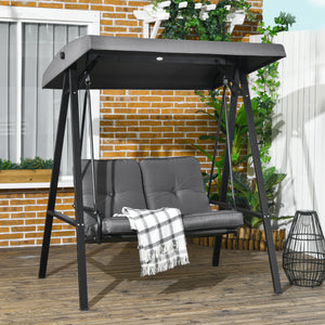 2 Seater Garden Swing Chair with Adjustable Tilting Canopy, Outdoor Hammock Bench with Steel Frame for Patio, Dark Grey