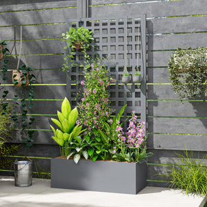 Outsunny Galvanized Raised Garden Bed with Trellis, Metal Planter Box with Drainage Holes, Outdoor Privacy Screen for Climbing Plants, Vegetable, Vines, 35" x 16" x 70", Gray