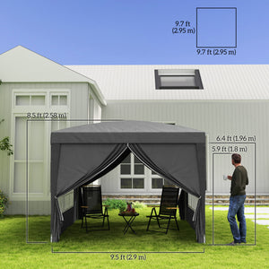 10'x10' Outdoor Pop Up Party Tent Gazebo Canopy with Carrying Bag (Grey)