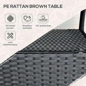 Φ31.5" Outdoor Wicker Dining Table, PE Rattan Patio Furniture with 2-Tier Storage Shelf, Metal Frame Round Garden Table with Glass Top Table, Black