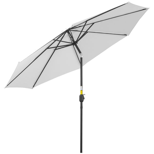 10' x 8' Round Market Umbrella, Patio Umbrella with Crank Handle and Tilt, Outdoor Parasol for Garden, Bench, Lawn, White