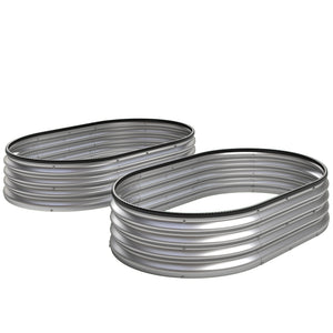 2Pcs Galvanized Raised Garden Bed, 5 x 3 x 1 ft Modular Metal Garden Beds with Rubber Strip Edging, Oval Outdoor Planter Box for Vegetables, Flowers, Herbs, Silver