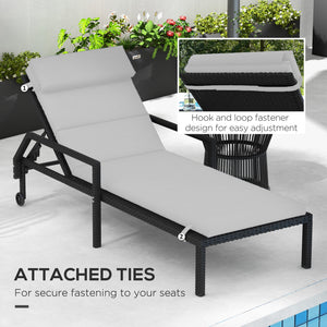 Outdoor Lounge Chair Cushion, Patio Chaise Lounge Cushion with Headrest and Ties, Water Resistant Replacement Sun Lounger Seat Pads, Light Grey