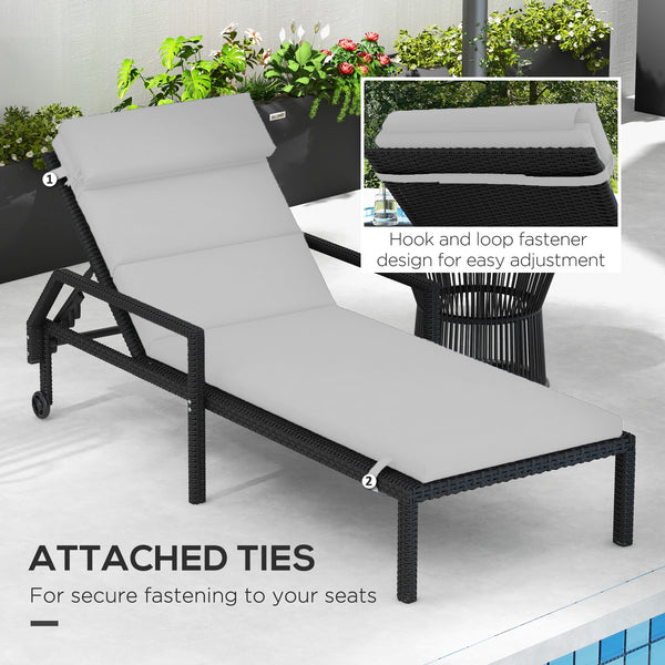 Outdoor Lounge Chair Cushion, Patio Chaise Lounge Cushion with Headrest and Ties, Water Resistant Replacement Sun Lounger Seat Pads, Light Grey