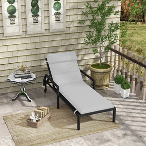 Outdoor Lounge Chair Cushion, Patio Chaise Lounge Cushion with Headrest and Ties, Water Resistant Replacement Sun Lounger Seat Pads, Light Grey