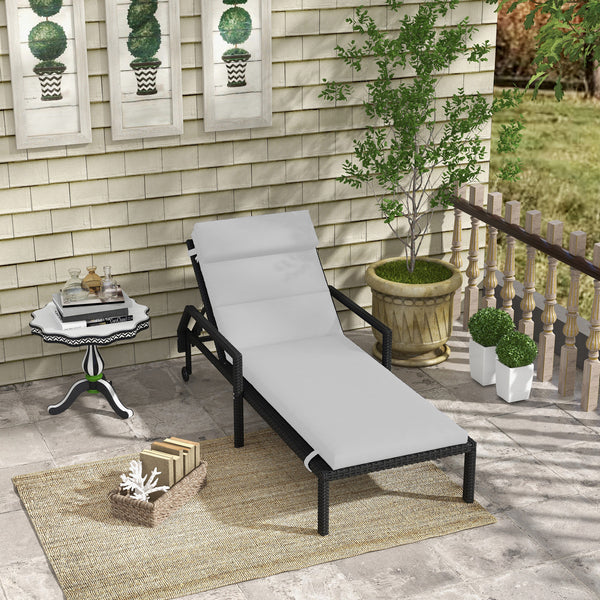 Outdoor Lounge Chair Cushion, Patio Chaise Lounge Cushion with Headrest and Ties, Water Resistant Replacement Sun Lounger Seat Pads, Light Grey