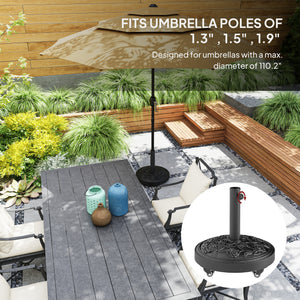 Round Patio Umbrella Base, 46 lbs Resin Umbrella Base with Wheels, Outdoor Umbrella Stand for 1.3"/1.5"/1.9" Umbrella Poles for Outdoor, Lawn, Poolside, Black