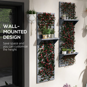 2-pieces Outdoor Plant Stands with Hanging Planter Shelves and Slatted Trellis for Climbing Plants, 170cm Wall Mount Wooden Plant Rack for Patio, Balcony, Porch, Grey
