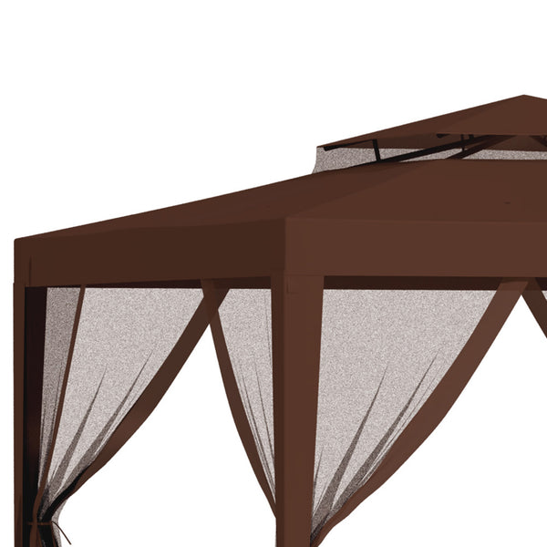 10' x 10' Canopy Tent, Party Tent with Mesh Netting and Double Tier Roof for Backyard, Garden, Patio, Outdoor, Brown