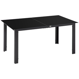 Outdoor Dining Table for 6, Aluminium Rectangular Garden Table with Tempered Glass Tabletop for Yard, Deck, Patio, 150 x 90 x 74 cm, Black
