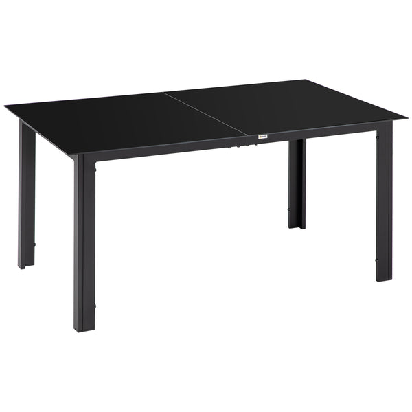 Outdoor Dining Table for 6, Aluminium Rectangular Garden Table with Tempered Glass Tabletop for Yard, Deck, Patio, 150 x 90 x 74 cm, Black