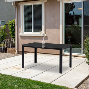 Outdoor Dining Table for 6, Aluminium Rectangular Garden Table with Tempered Glass Tabletop for Yard, Deck, Patio, 150 x 90 x 74 cm, Black