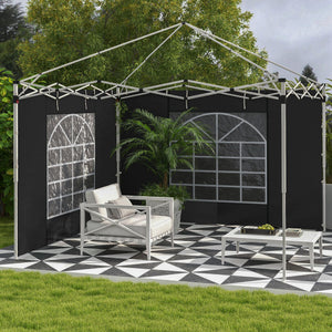 Gazebo Side Panels with Windows and Doors, for 3x3(m) or 3x6m Pop Up Gazebo, 2 Pack Sides Replacement, Black