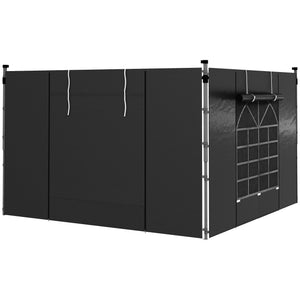 Gazebo Side Panels with Windows and Doors, for 3x3(m) or 3x6m Pop Up Gazebo, 2 Pack Sides Replacement, Black