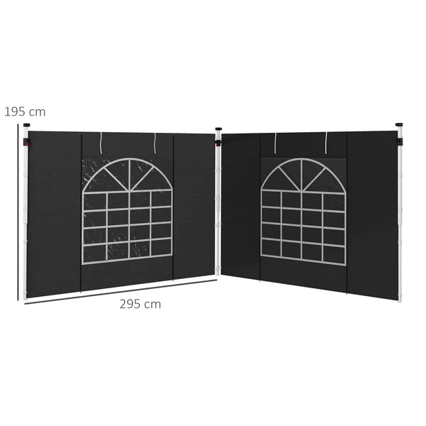 Gazebo Side Panels with Windows and Doors, for 3x3(m) or 3x6m Pop Up Gazebo, 2 Pack Sides Replacement, Black