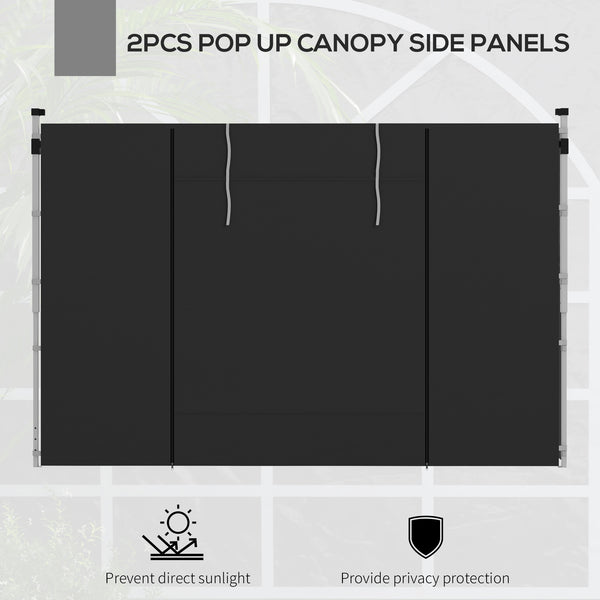 Gazebo Side Panels with Windows and Doors, for 3x3(m) or 3x6m Pop Up Gazebo, 2 Pack Sides Replacement, Black