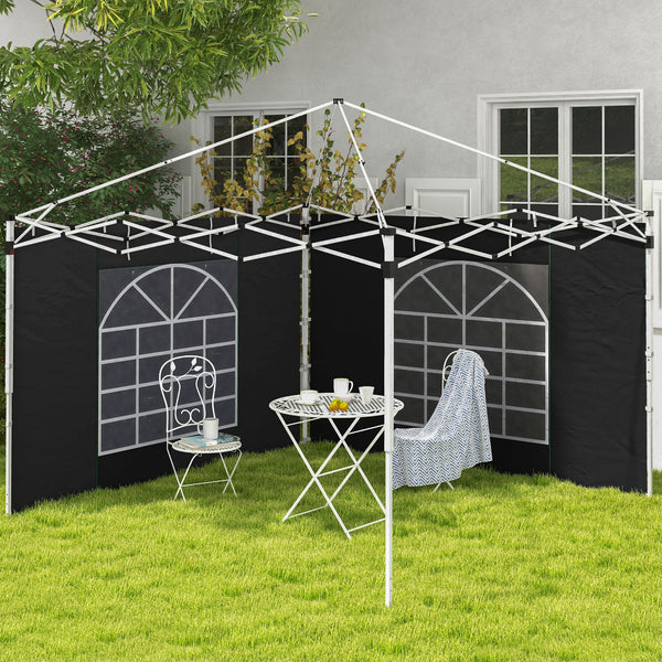 Gazebo Side Panels with Windows and Doors, for 3x3(m) or 3x6m Pop Up Gazebo, 2 Pack Sides Replacement, Black