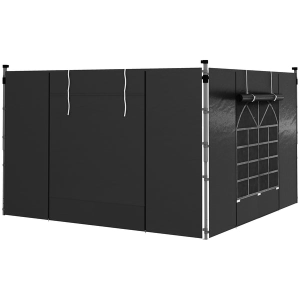 Gazebo Side Panels with Windows and Doors, for 3x3(m) or 3x6m Pop Up Gazebo, 2 Pack Sides Replacement, Black