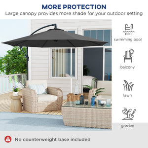 10' Deluxe Patio Umbrella, Outdoor Market Parasol, Banana Hanging Offset Sunshade with Crank, Cross Base, Grey