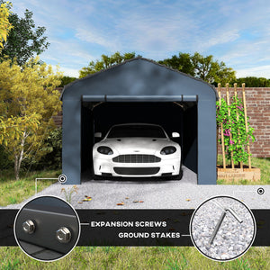 10' x 15' x 8' Heavy Duty Metal Carport, Waterproof Car Shelter Garage Canopy with Galvanized Metal Roof and Removable Sidewalls for Cars, Boats, Trucks and Tractors