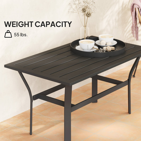 Outdoor Coffee Table, All-Weather Rectangle Metal Patio Coffee Table with Slatted Tabletop for Outside, Patio, Garden, Balcony, Backyard, Black