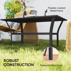 Outdoor Coffee Table, All-Weather Rectangle Metal Patio Coffee Table with Slatted Tabletop for Outside, Patio, Garden, Balcony, Backyard, Black