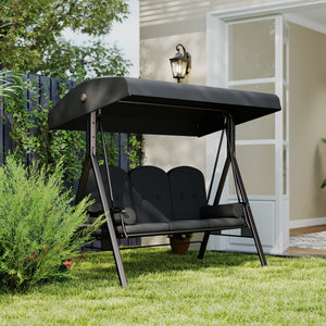 3 Seater Canopy Swing Chair, Outdoor Garden Swing Seat with Adjustable Canopy, Cushions and Cup Trays, Steel Frame, Dark Grey