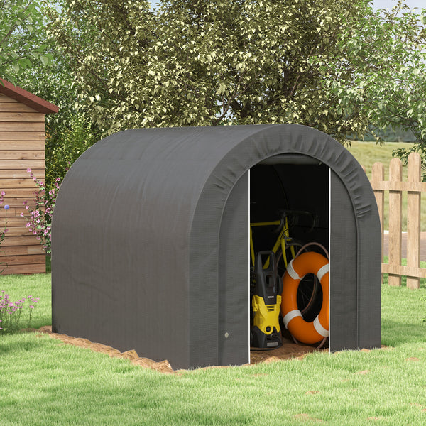 6' x 8' Outdoor Storage Shed Tent, Portable Shed with Galvanised Steel Frame and ZIipper Roll-up Door, Bike Shed Motorcycle Shelter for Patio Garden Tools, Dark Grey
