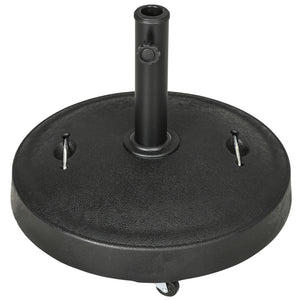 23.5kg Resin Garden Parasol Base with Wheels and Retractable Handles, Round Outdoor Market Umbrella Stand Weight for Poles of Φ38mm to Φ48mm, Black
