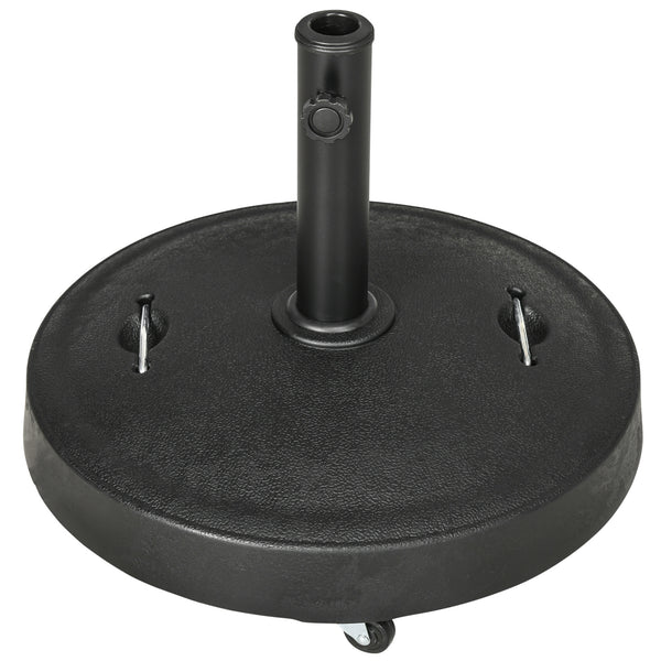 23.5kg Resin Garden Parasol Base with Wheels and Retractable Handles, Round Outdoor Market Umbrella Stand Weight for Poles of Φ38mm to Φ48mm, Black